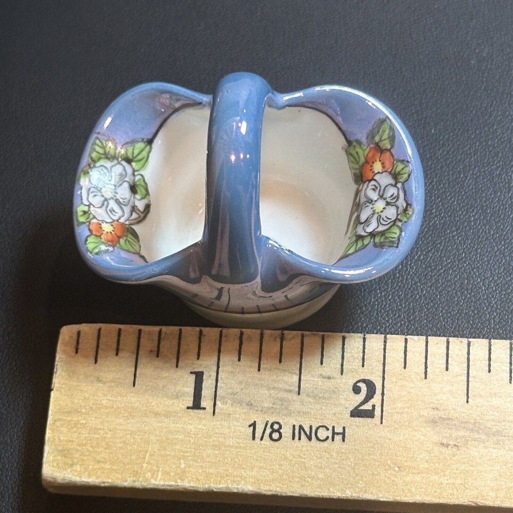 Vintage Noritake Miniature Basket 2.25 Inch Floral Hand Painted Japan Signed - Picture 7 of 9